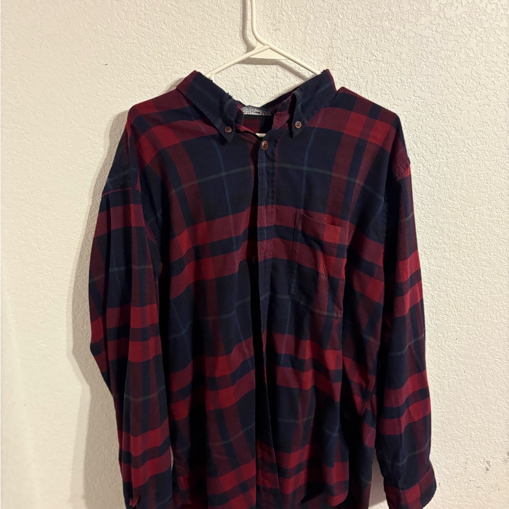 Nautica Navy and Burgundy Plaid Shirt